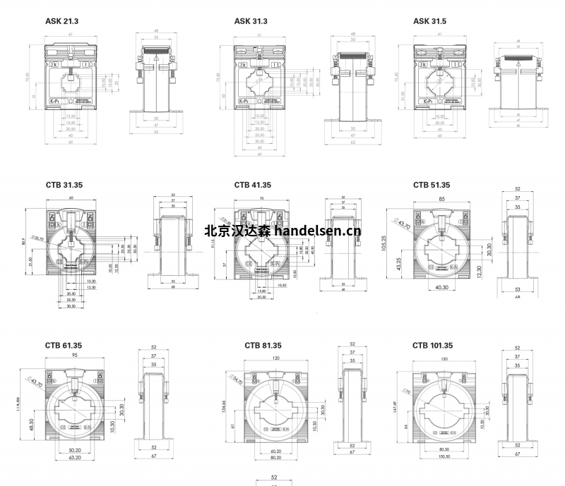 Janitza 塑殼電流互感器等級(jí)1尺寸圖